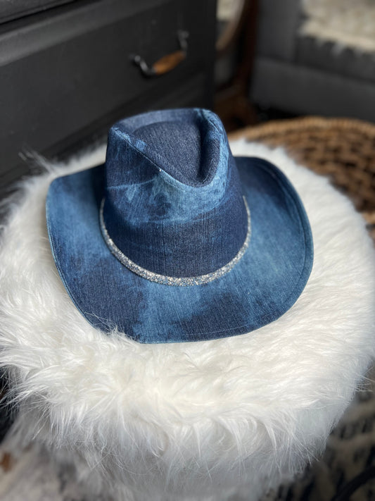 Rhinestone Denim Cowboy Hat