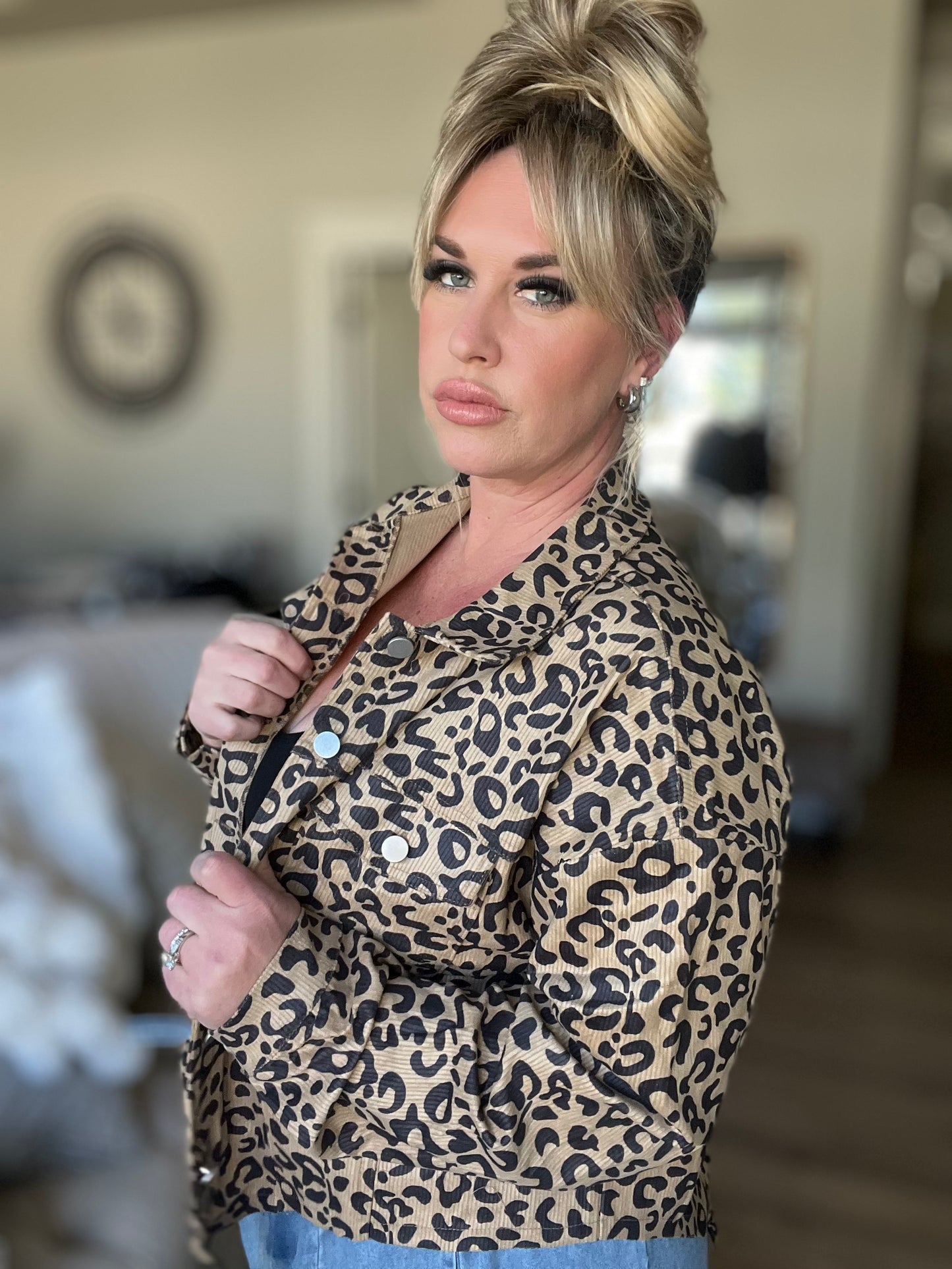 Leopard Button Corduroy Jacket