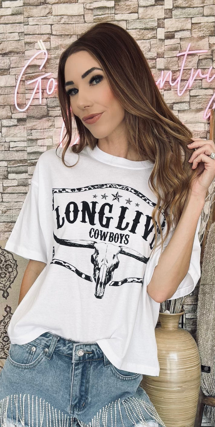 Long Live Cowboy Cow Skull Long Crop