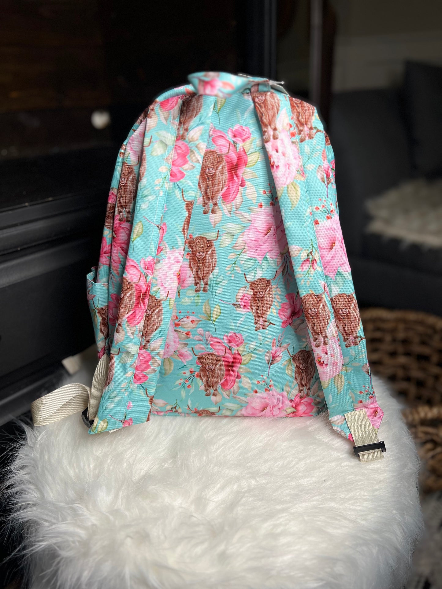 Highland Cow Flowers Little Girl Backpack