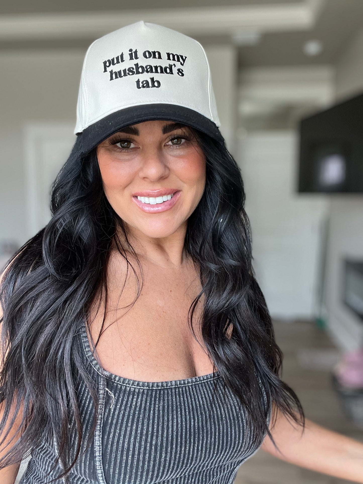 Put it on my husband's tab Embroidery Canvas Cap