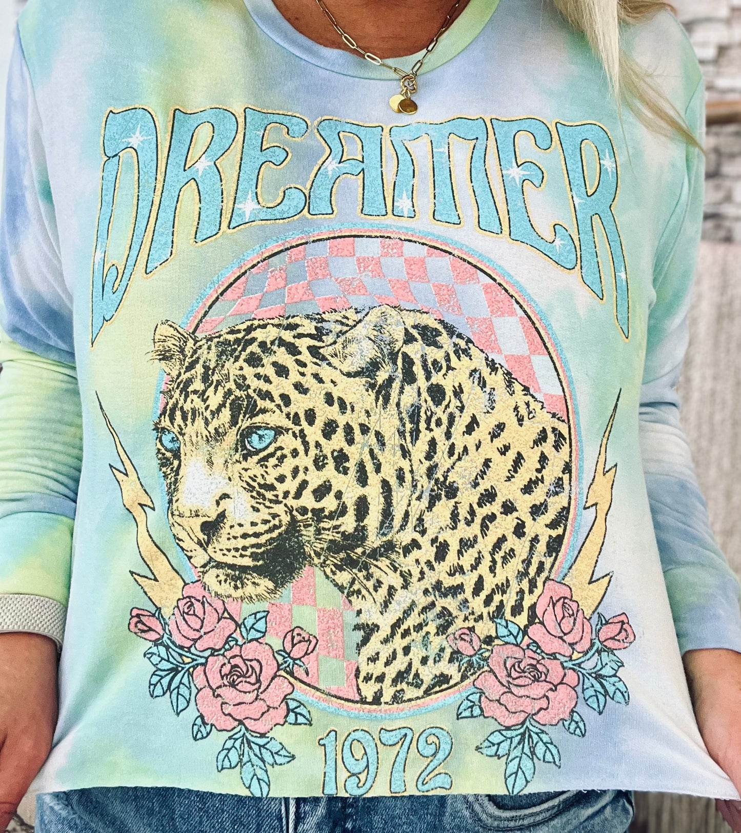 Dreamer 1972 leopard graphic long sleeve Crop