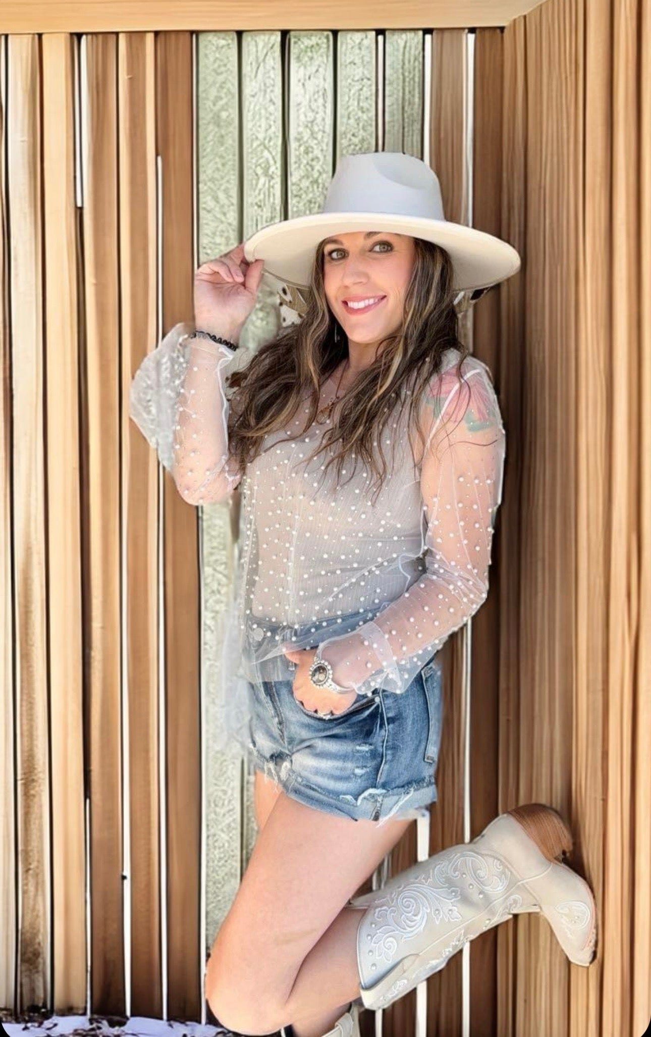 Pearl Mesh Layering Top