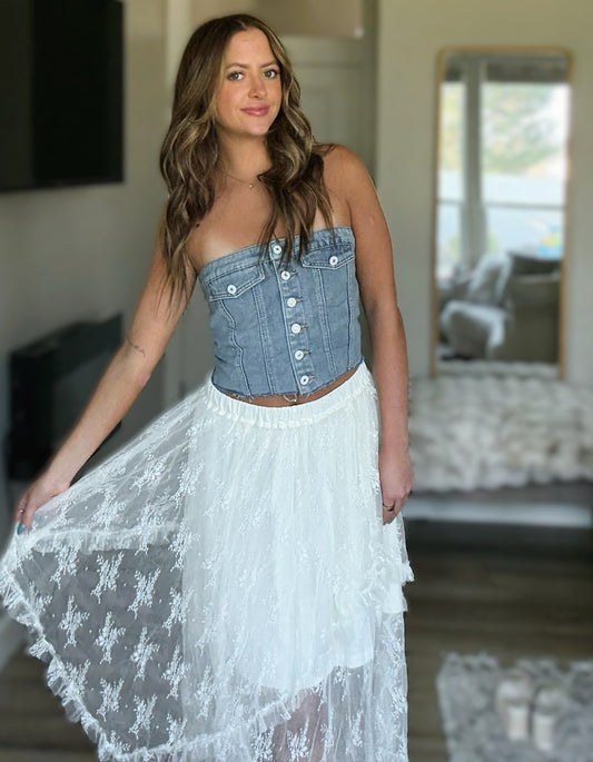 Wrapped Denim Corset Top