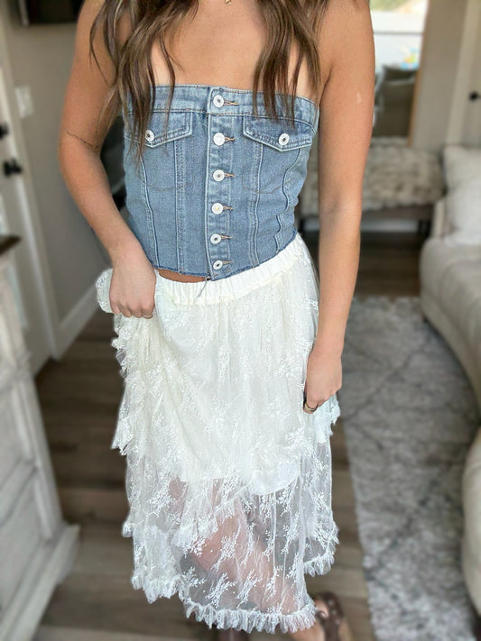 Cascading High Waist Midi Skirt