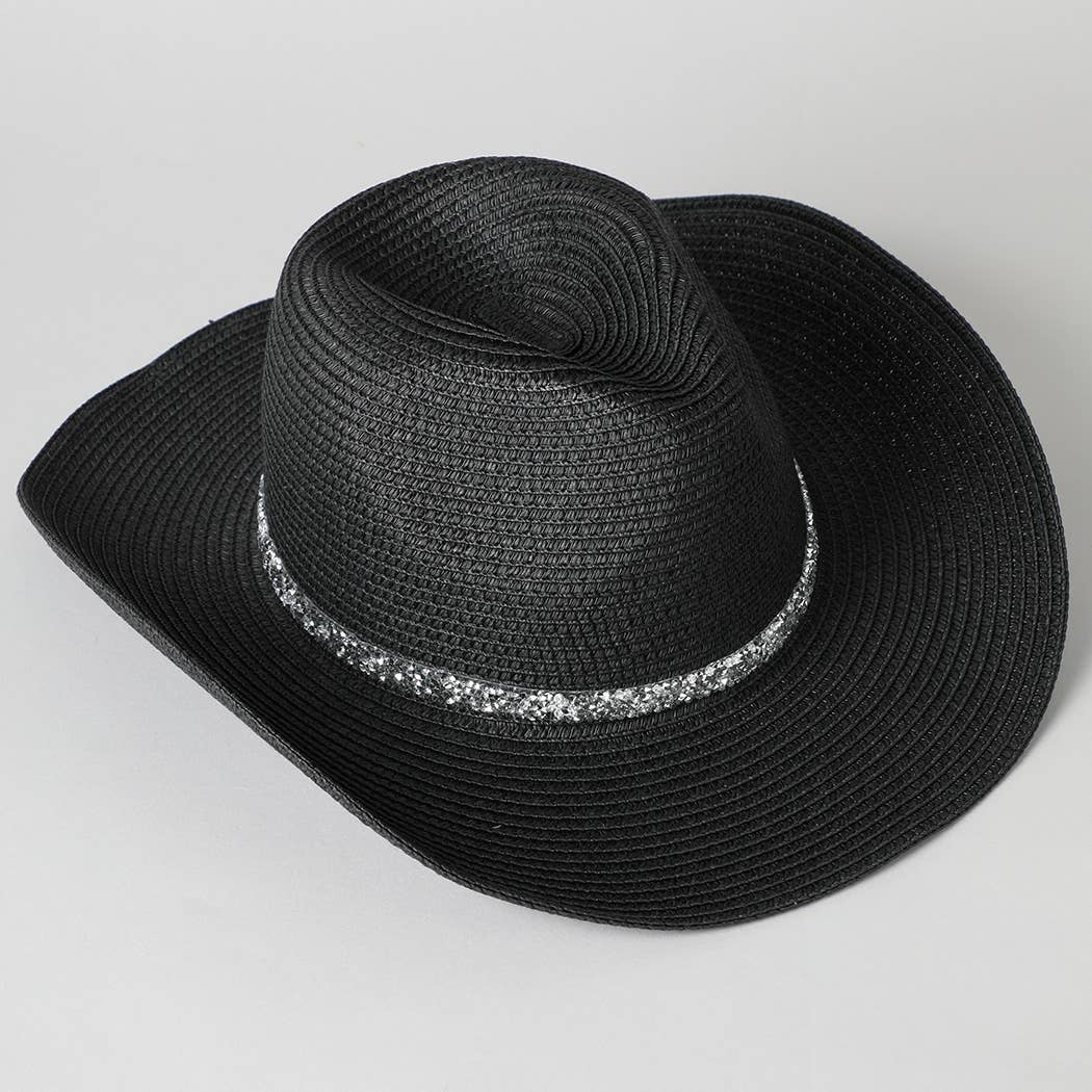 Rhinestone Band Straw Panama Cowboy Hat