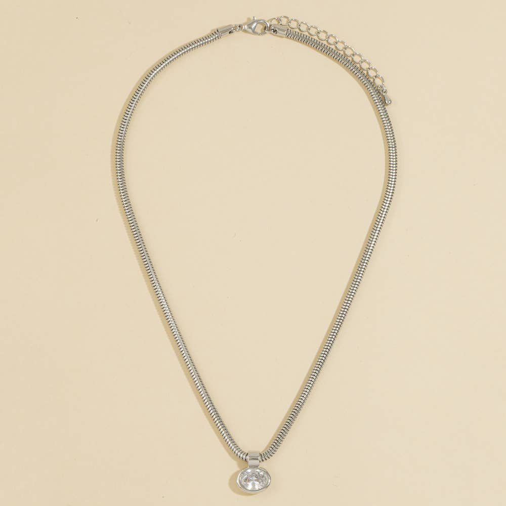 Oval Bezel Cz Snake Chain Necklace