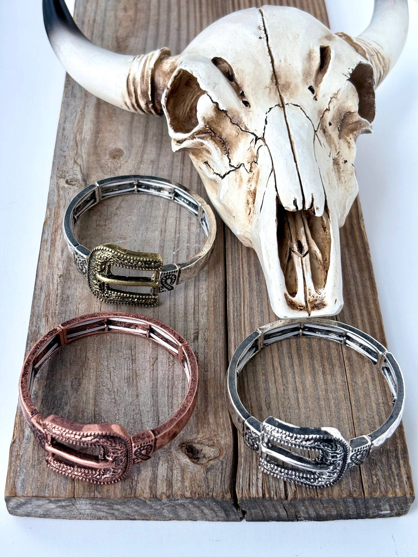 Western Belt Buckle Bar Bangle Stretch Bracelet
