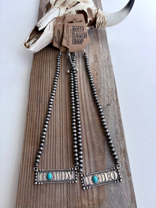 Western Bar Pendant Navajo Pearl Bead Necklace