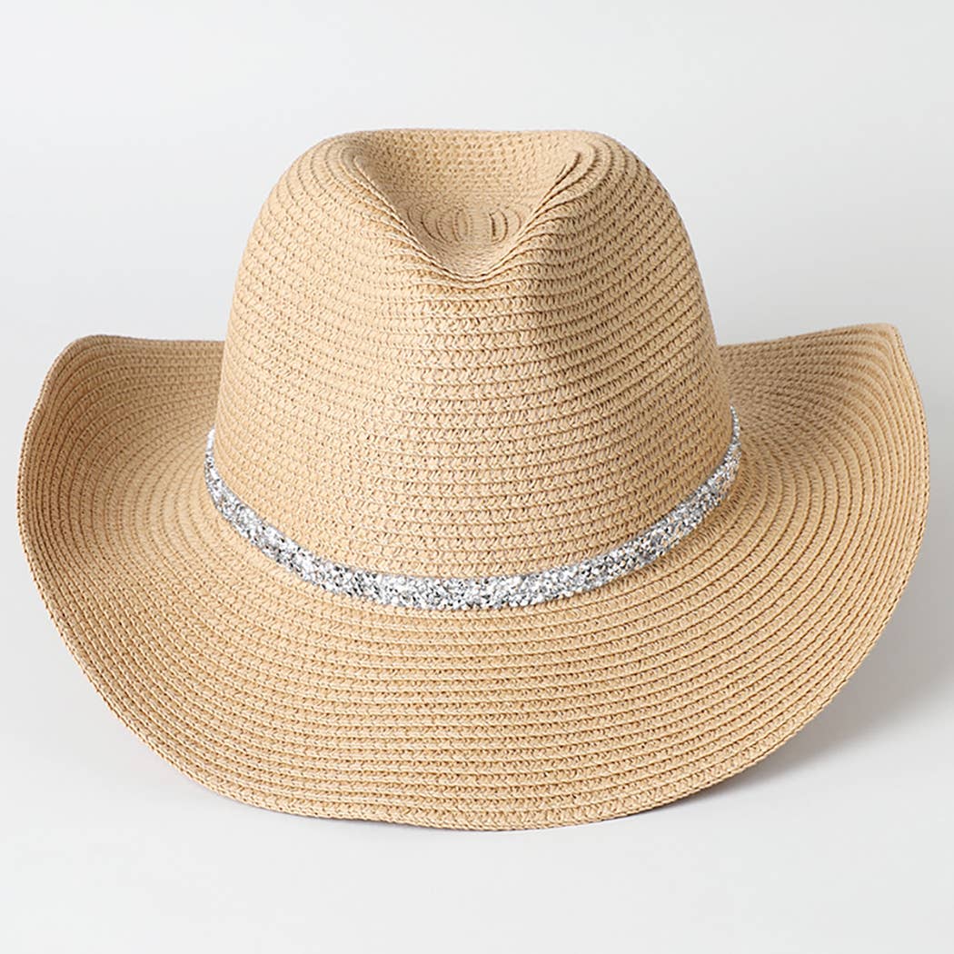 Rhinestone Band Straw Panama Cowboy Hat