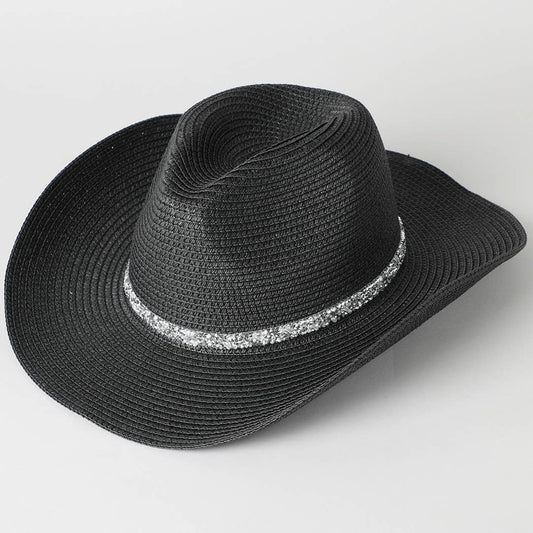 Rhinestone Band Straw Panama Cowboy Hat