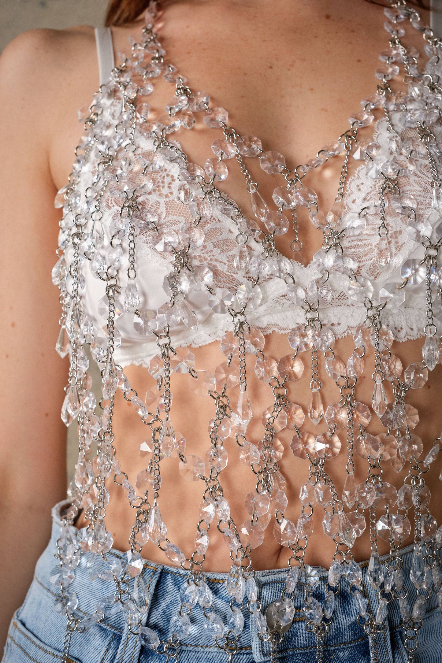 Crystal Rodeo Fringe Beaded Top
