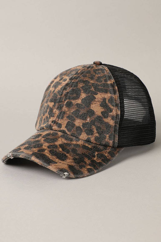 Leopard Print Distressed Cap