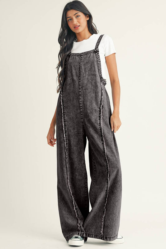 Dark Grey Wide-Leg Denim Overalls