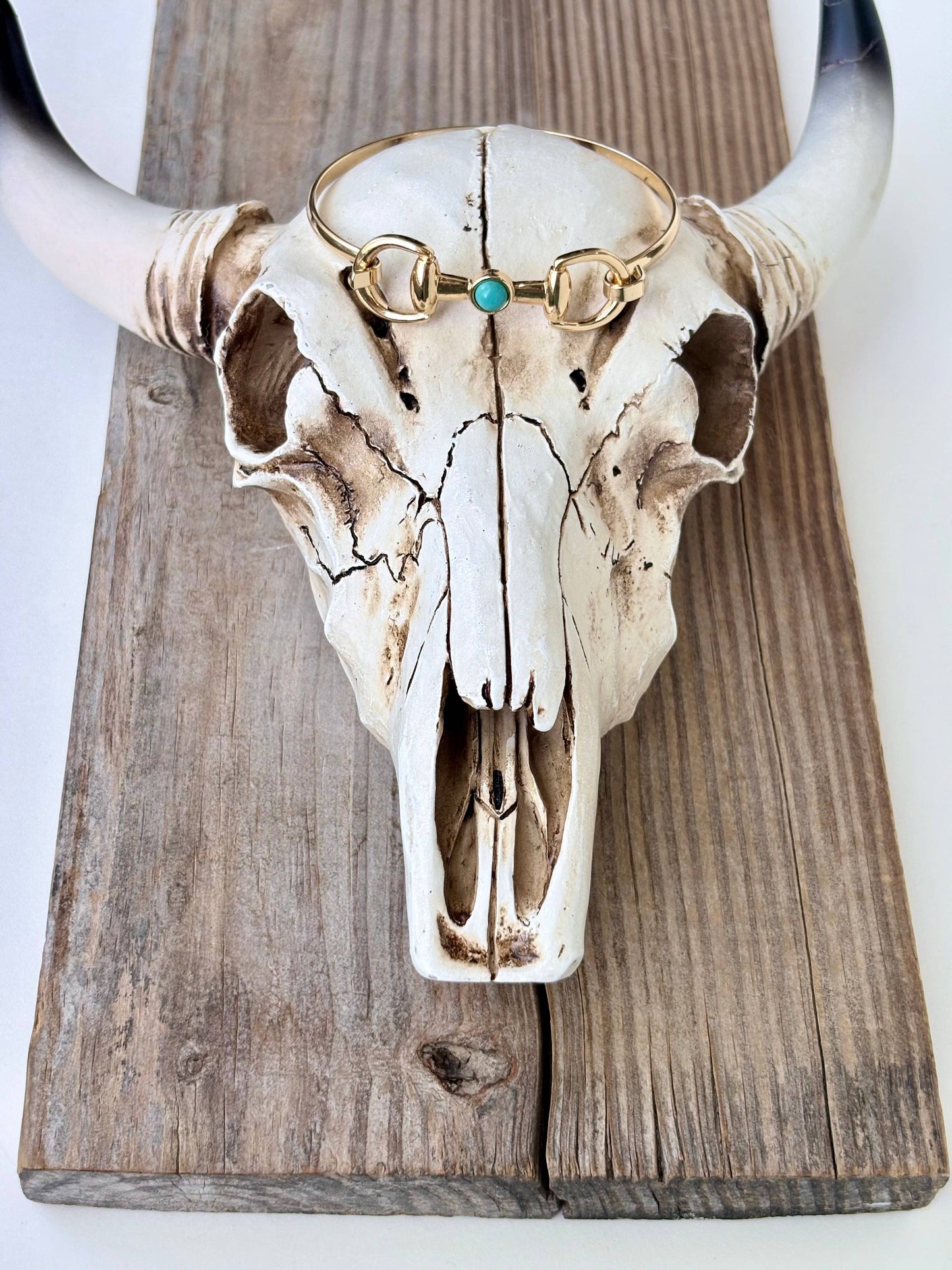 Western Horsebit Turquoise Stone Bangle Bracelet