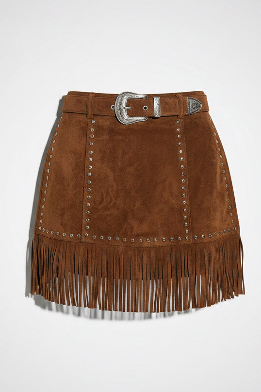 Suede Star Fringe Mini Skirt