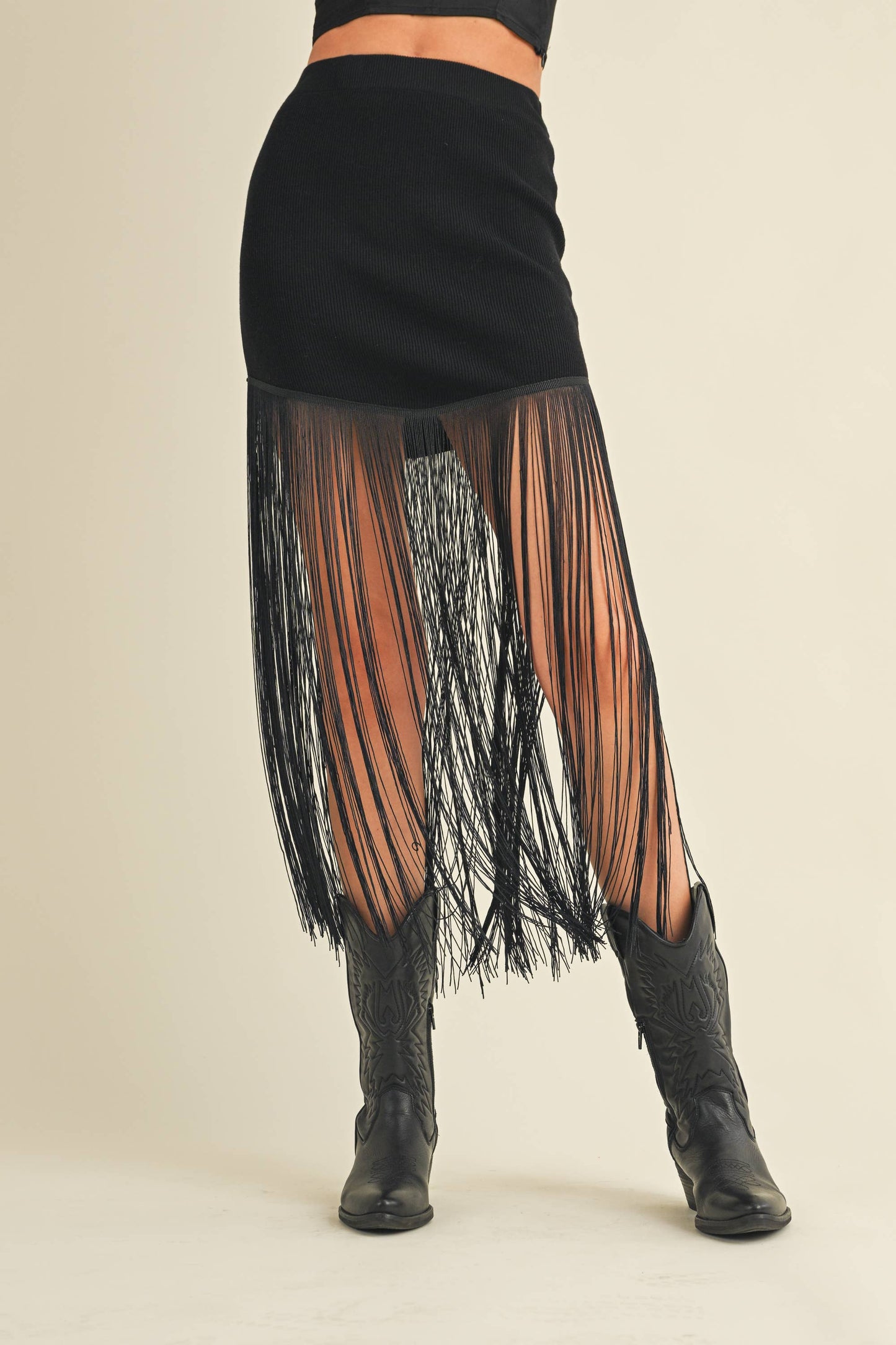 Knit Skirt with Long Fringe