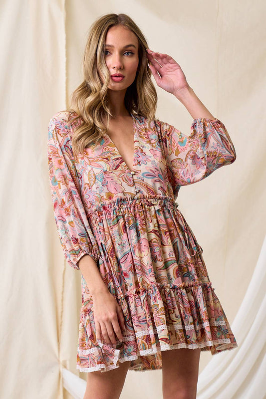 WESTERN PAISLEY FLORAL TIER DRESS