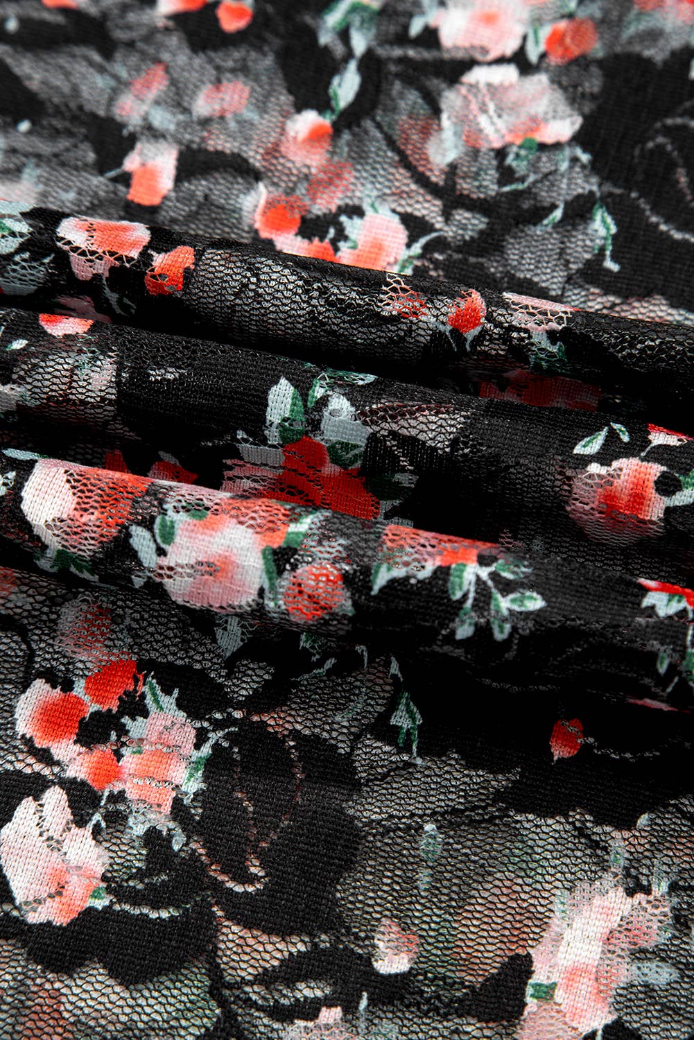 Stephanie Black Floral Mesh Long Sleeve Top