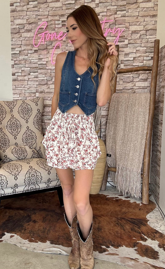 Floral smocked mini skirt