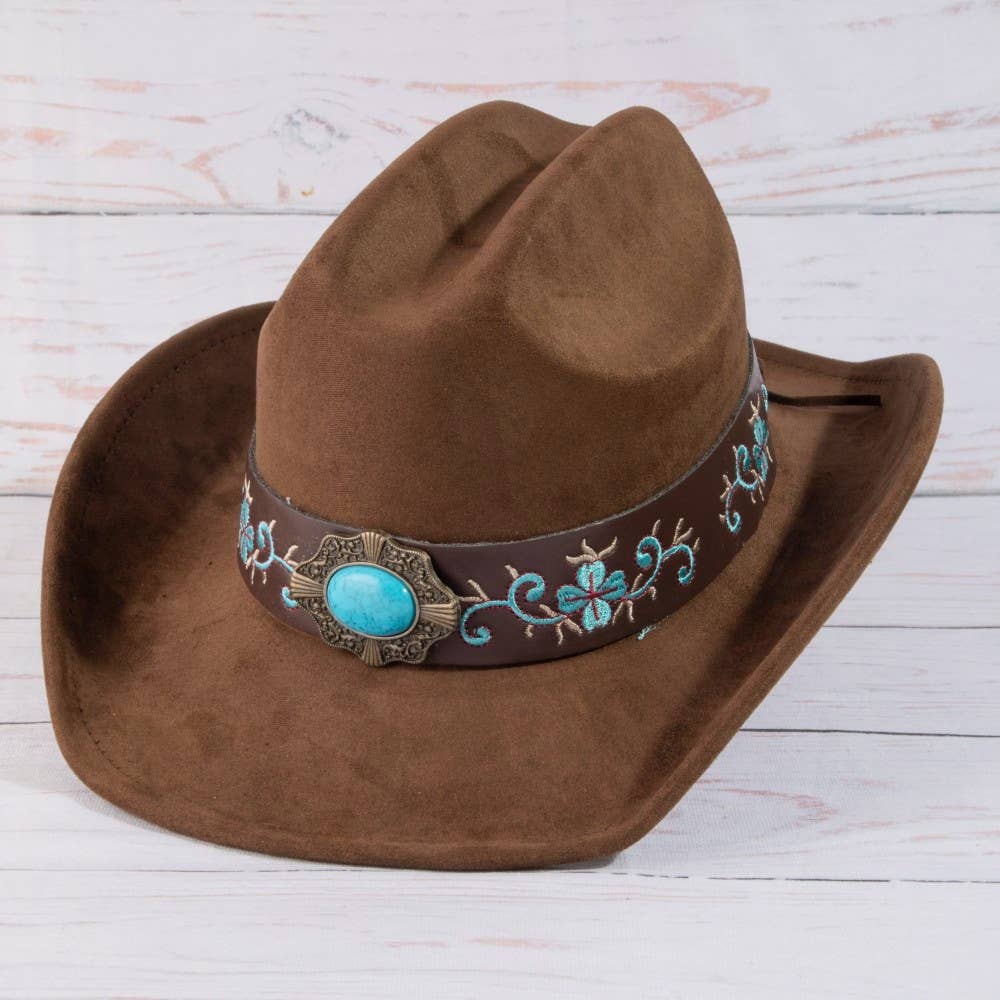 Western Embroidered Floral Strap Concho Cowboy Hat