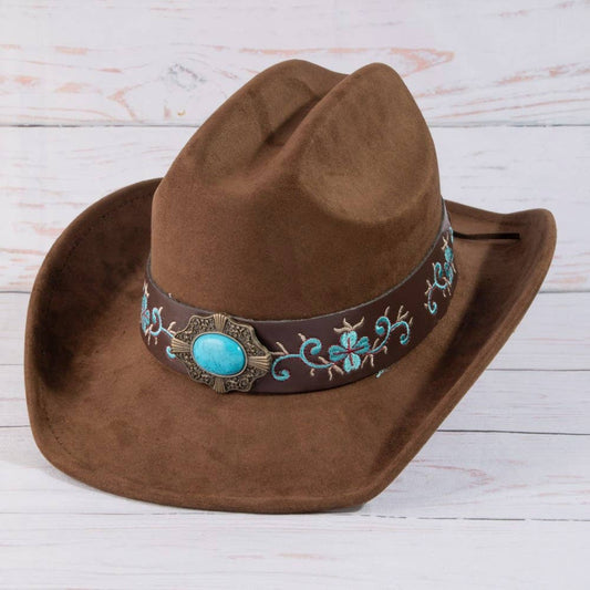 Western Embroidered Floral Strap Concho Cowboy Hat