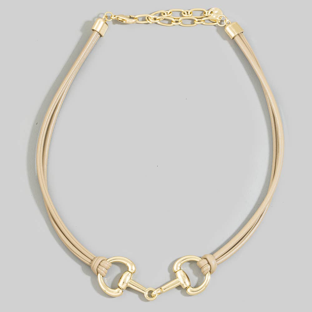 Vegan Leather Cord Horse Bit Pendant Necklace