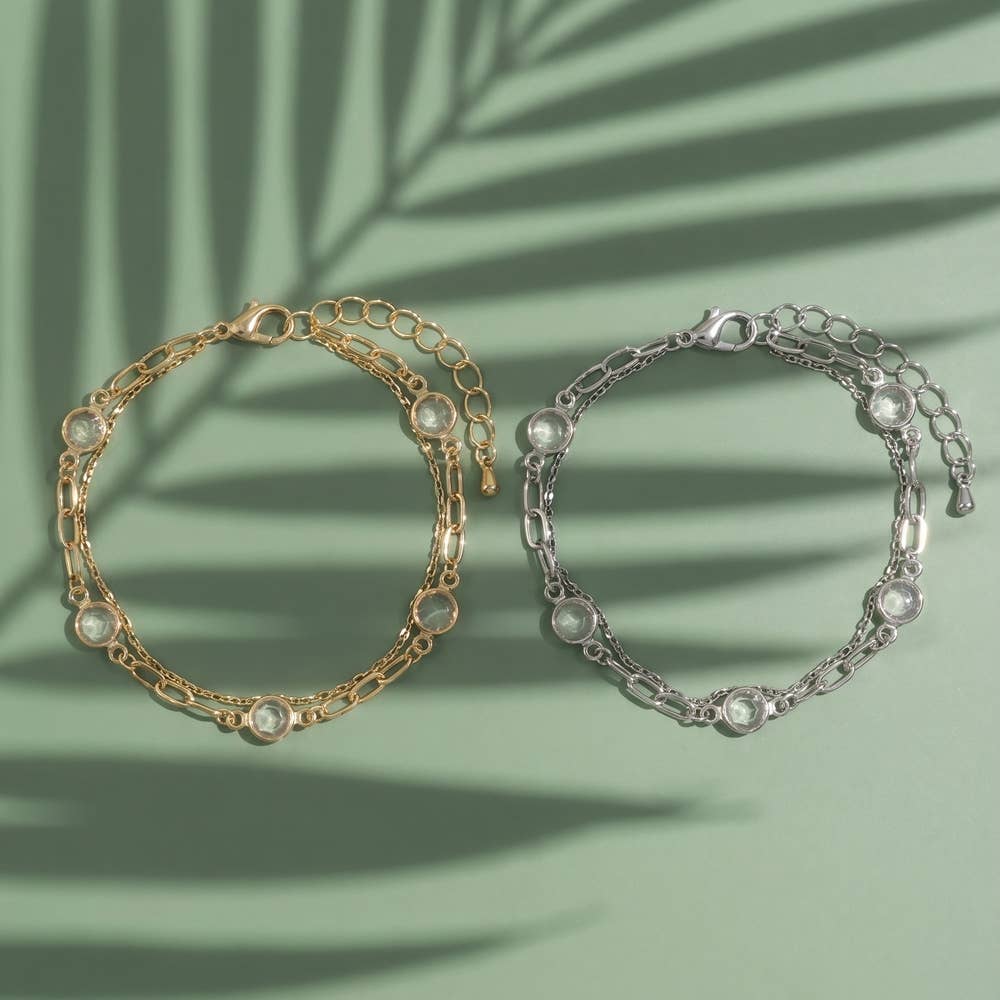 Layered Bezel Crystal Station Bracelet