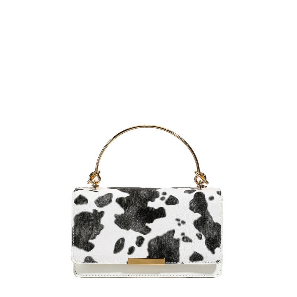 Cow Print Ring Handle Top Handle Bag
