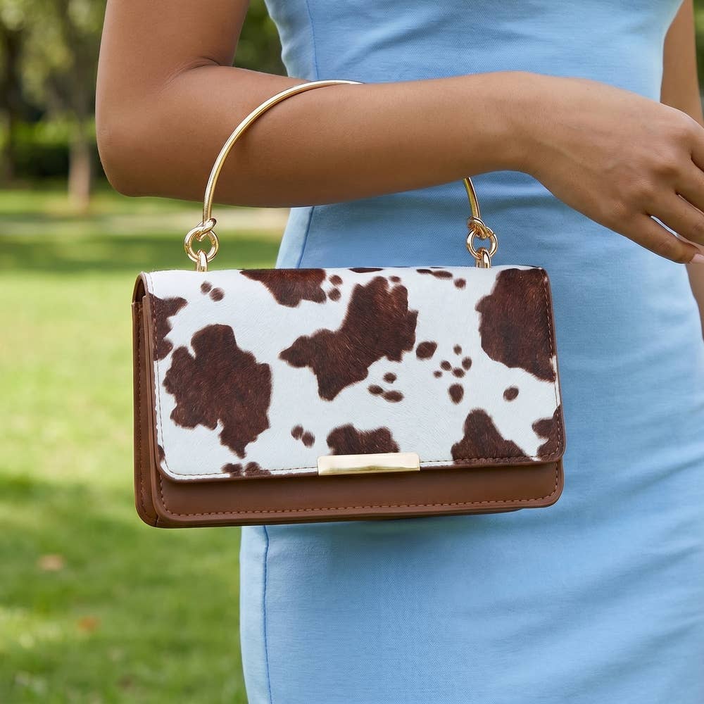 Cow Print Ring Handle Top Handle Bag