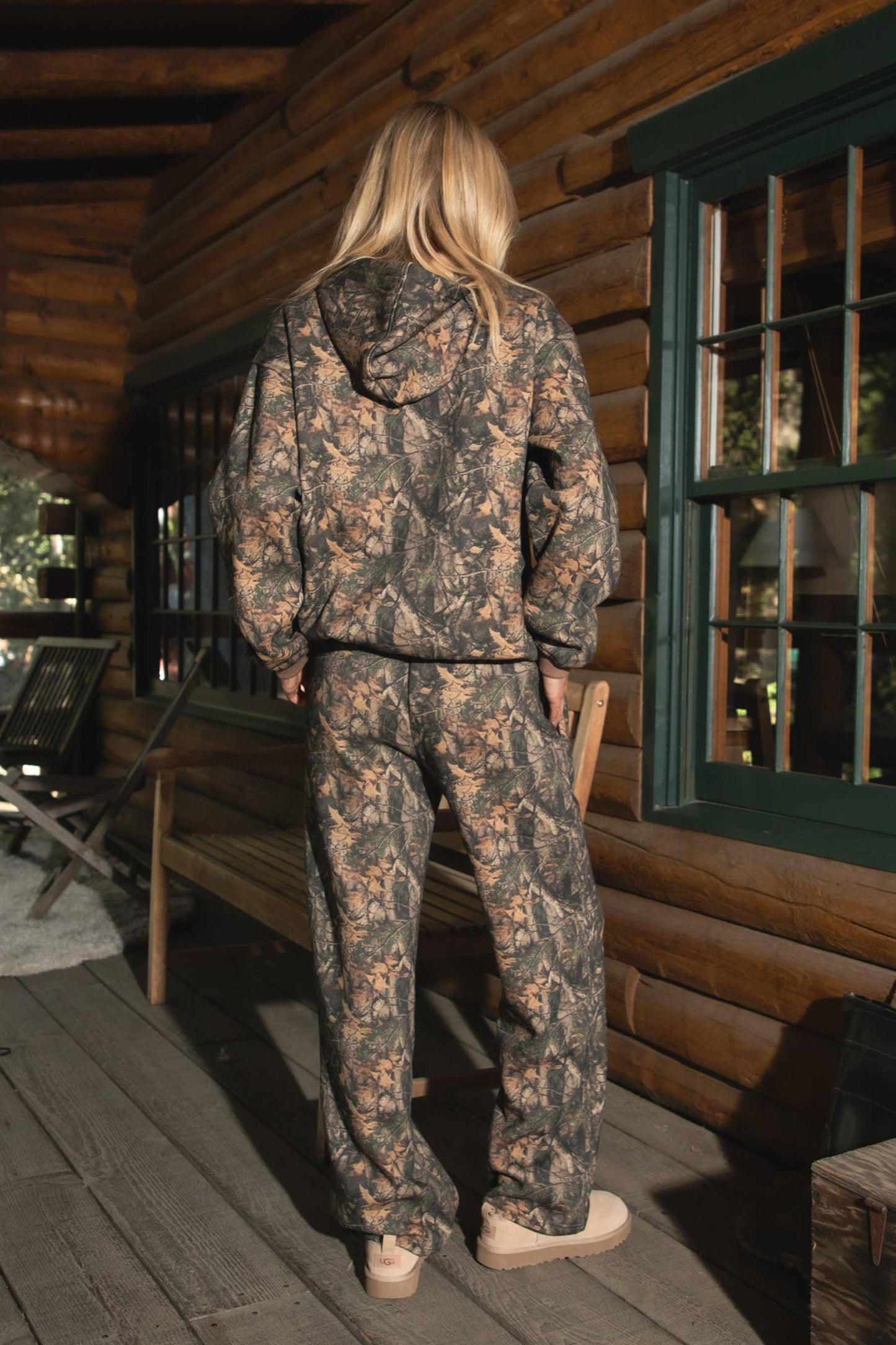 BAYOU Woodland Camo Lounge Fleece Wide Leg Sweatpants