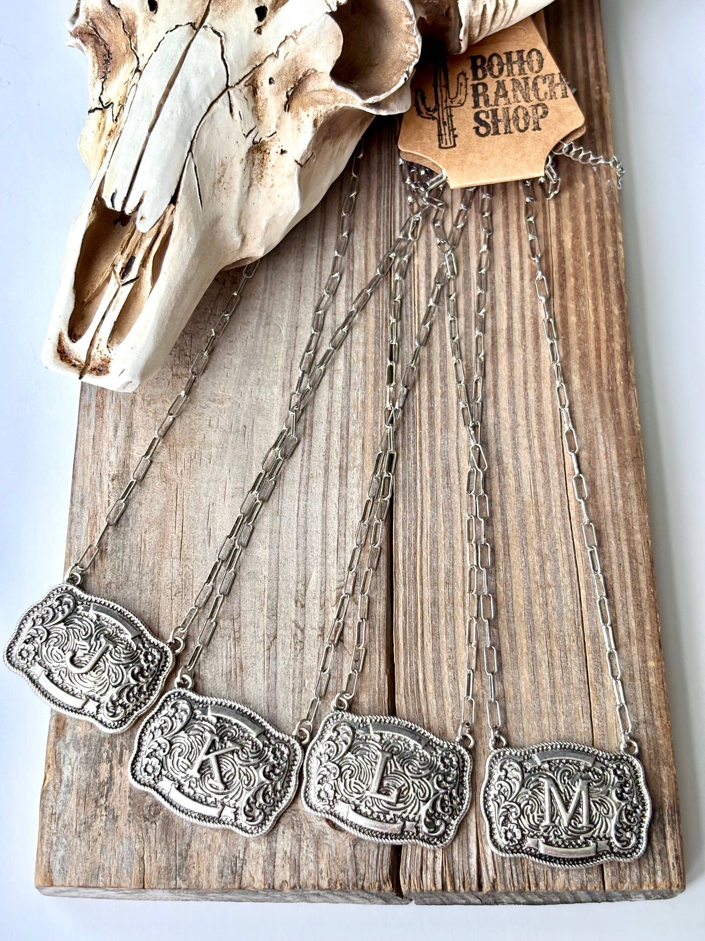 Western Initial Buckle Pendant Necklace