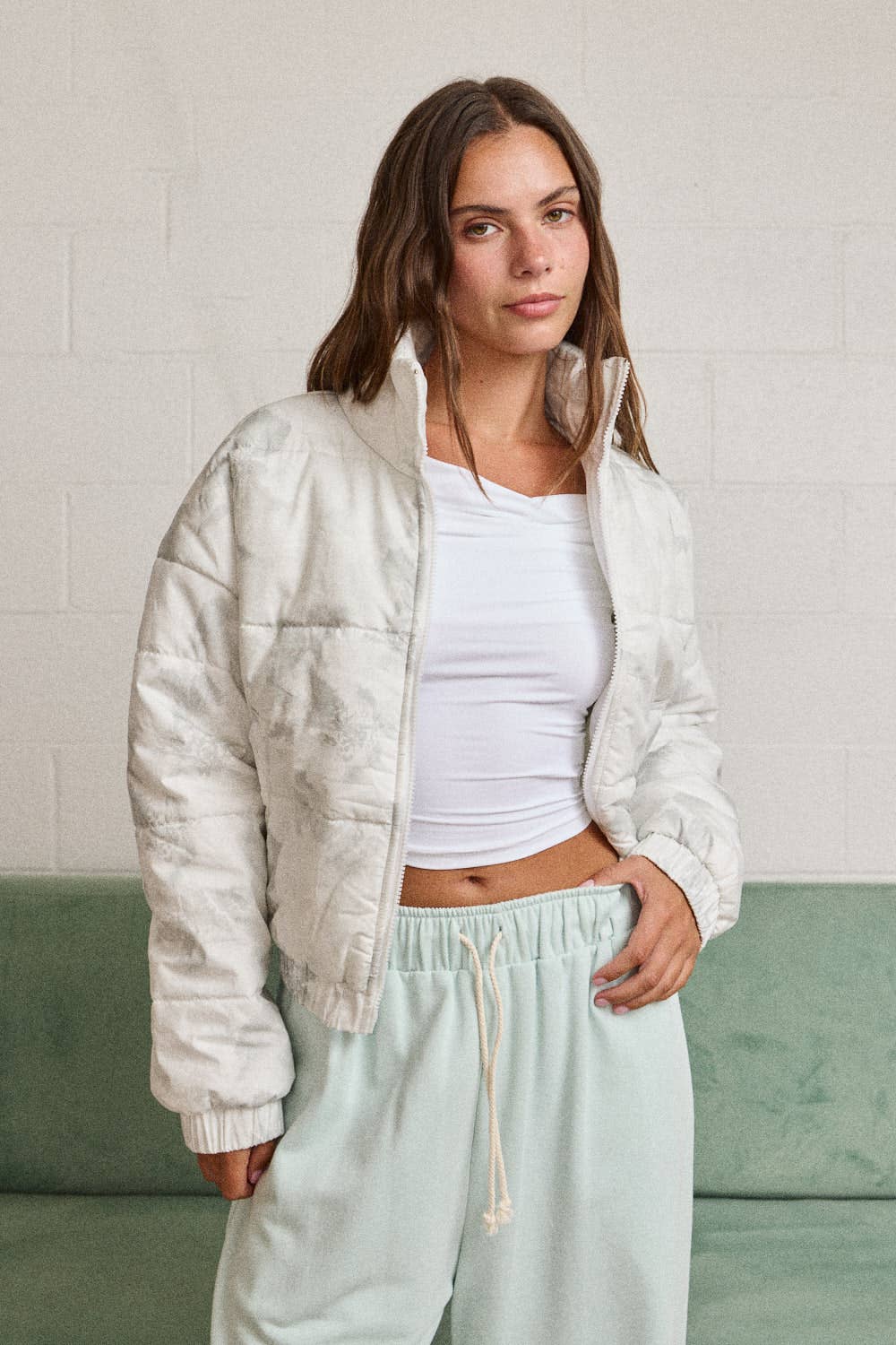 FLORAL ZIP UP PUFFER JACKET