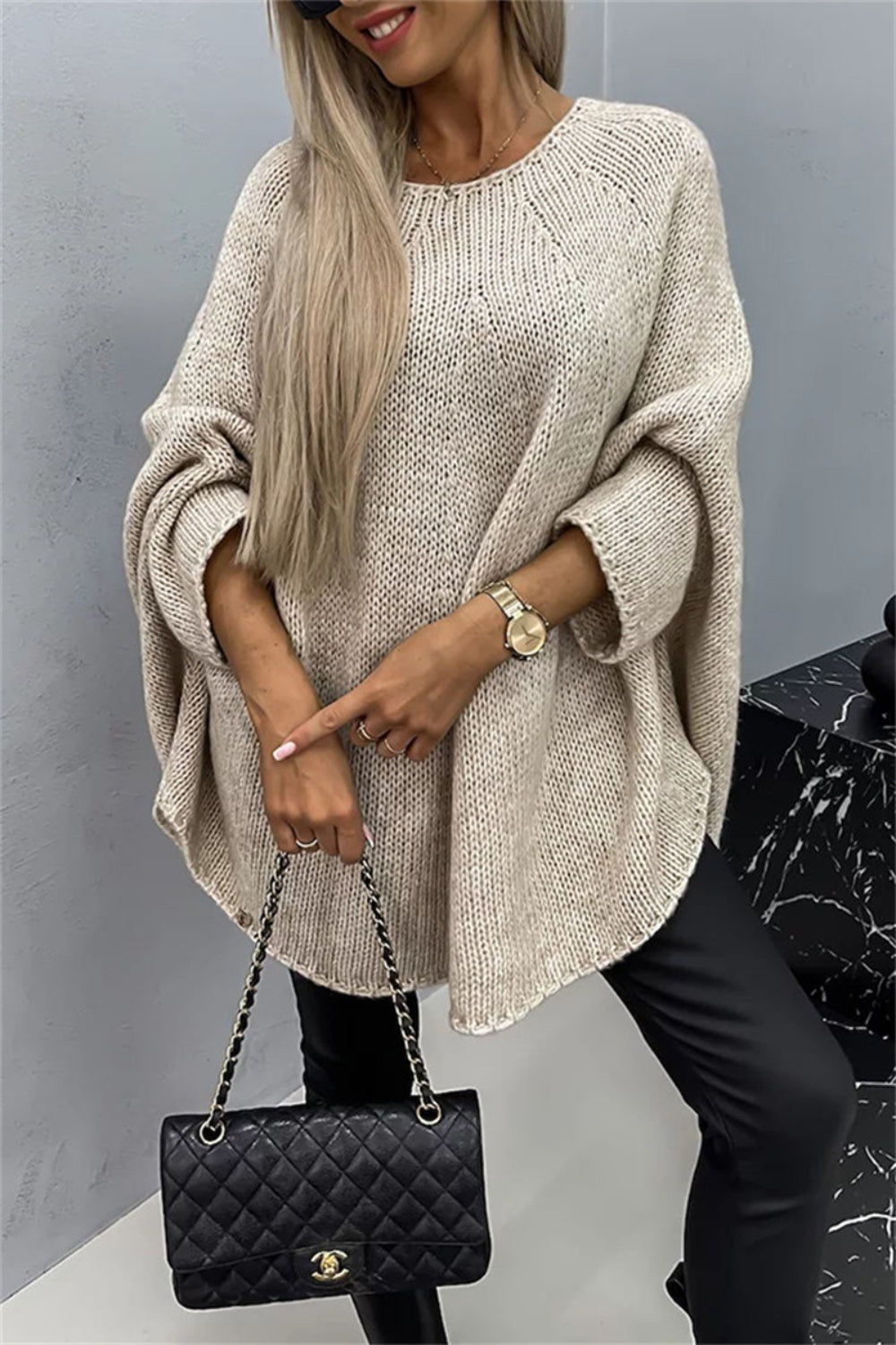 Round Neck Batwing Sleeve Sweater *Online Only*