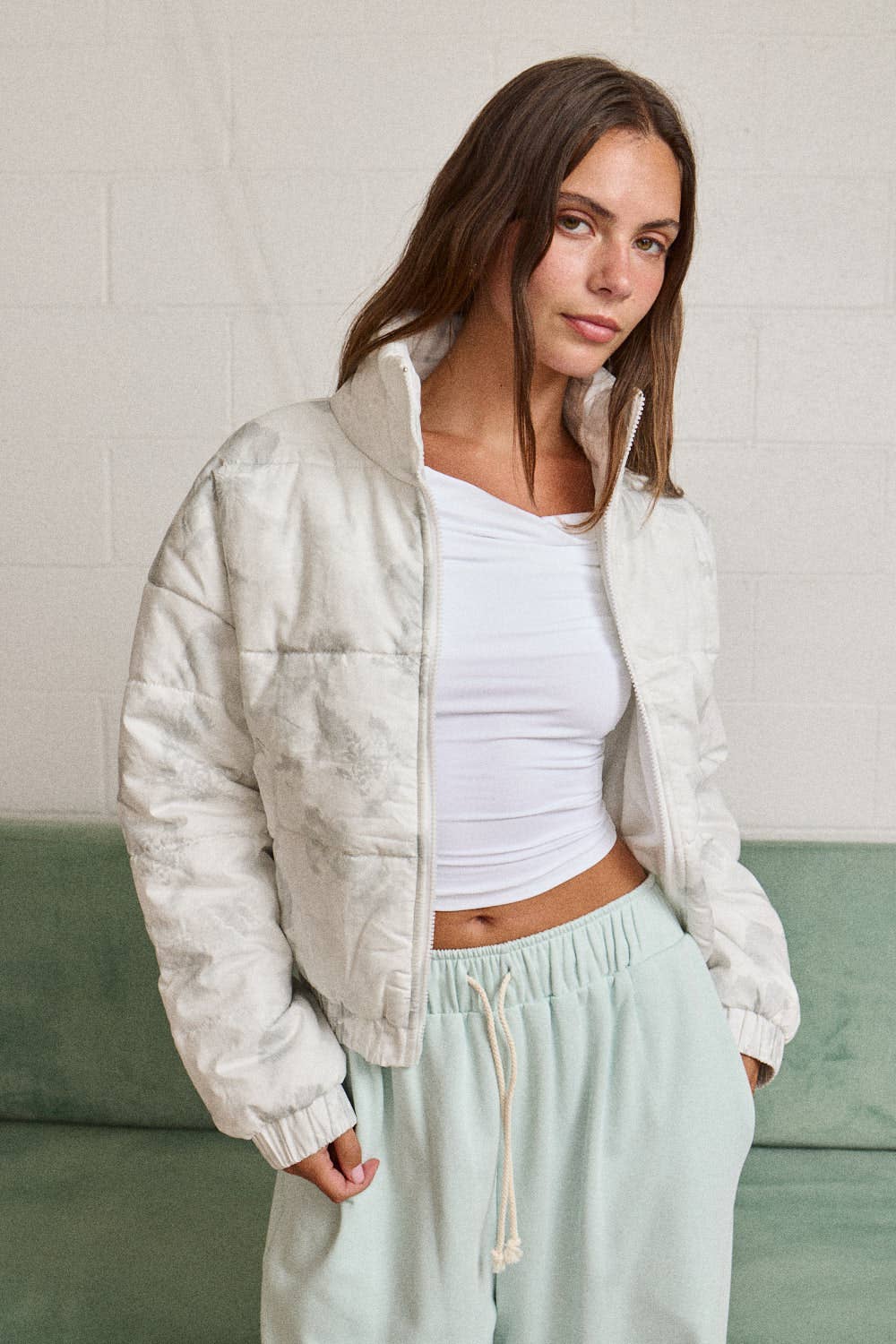 FLORAL ZIP UP PUFFER JACKET