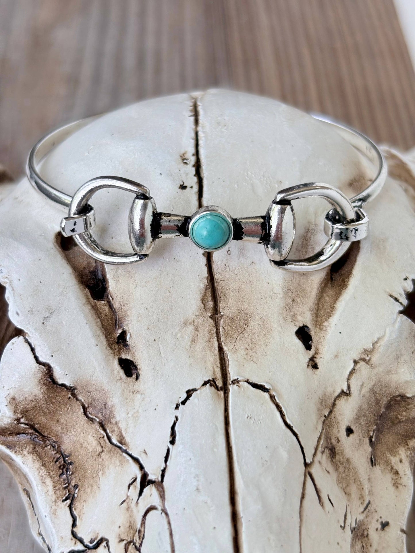 Western Horsebit Turquoise Stone Bangle Bracelet
