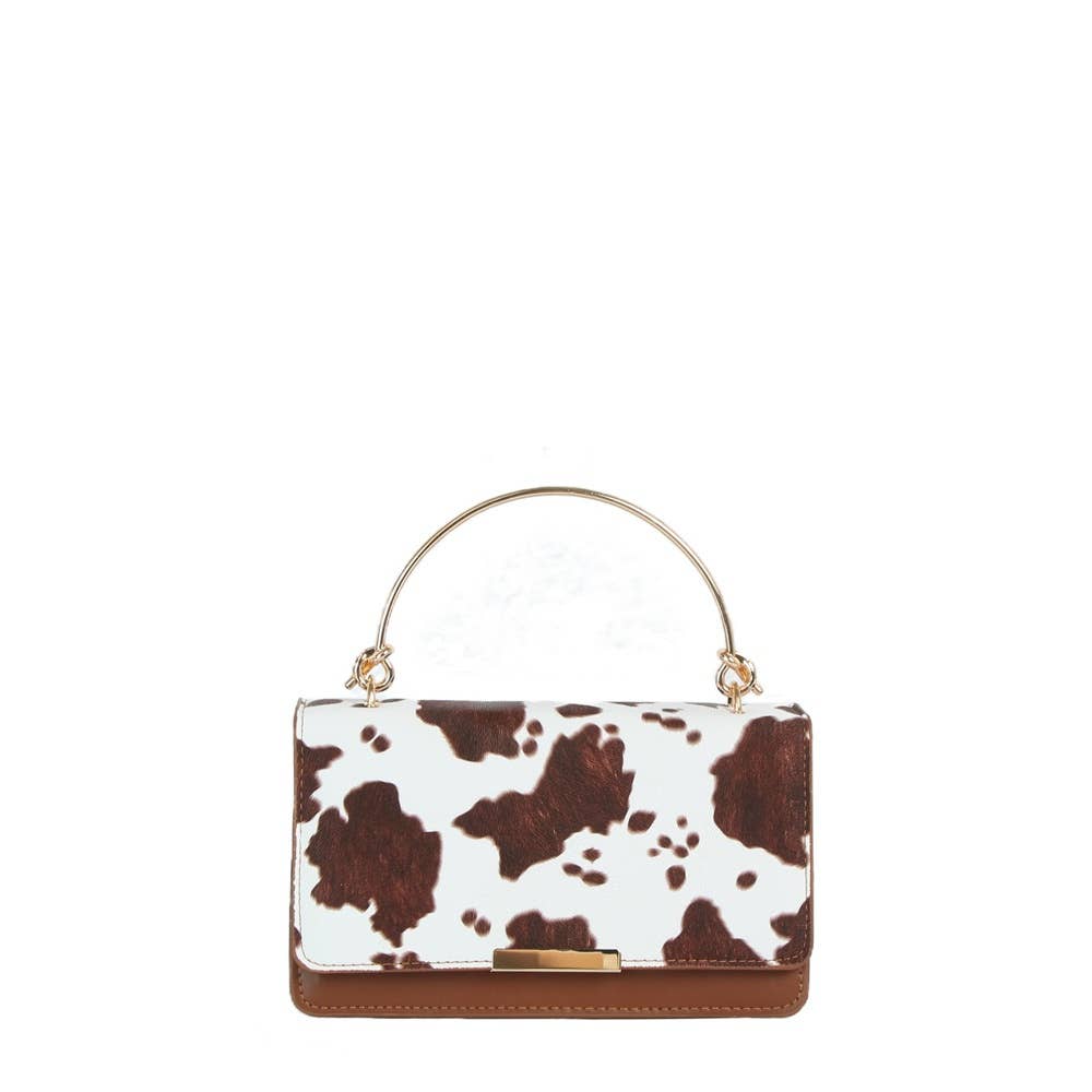 Cow Print Ring Handle Top Handle Bag