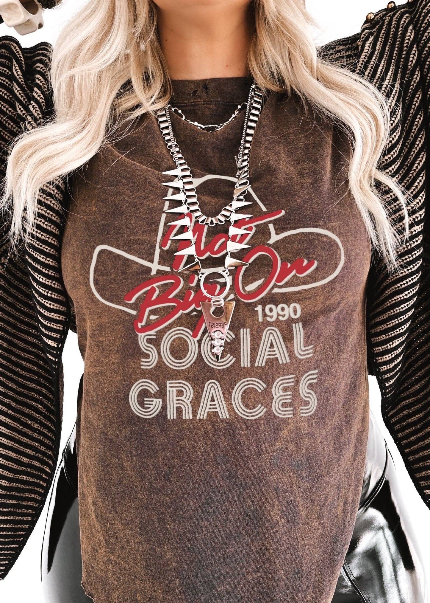 NOT BIG ON SOCIAL GRACES DESTRUCTED SIDE SLIT TEE