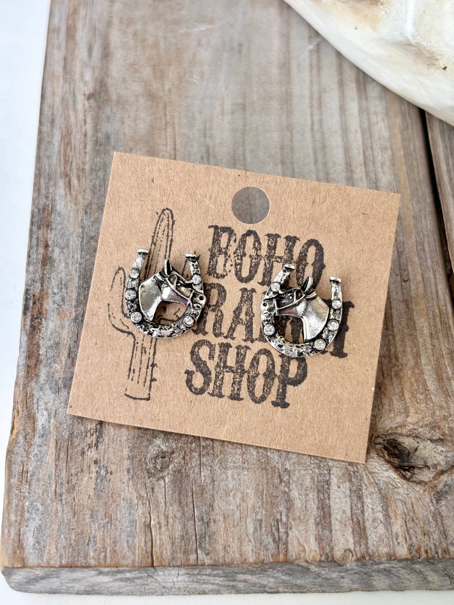 Western Rhinestone Horseshoes w/ Horse Stud Earrings