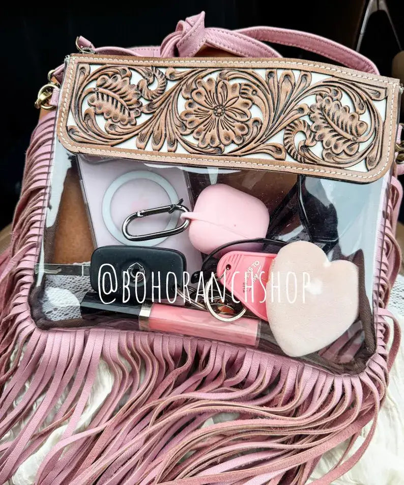 Hand Tooled Clear Purse Crossbody