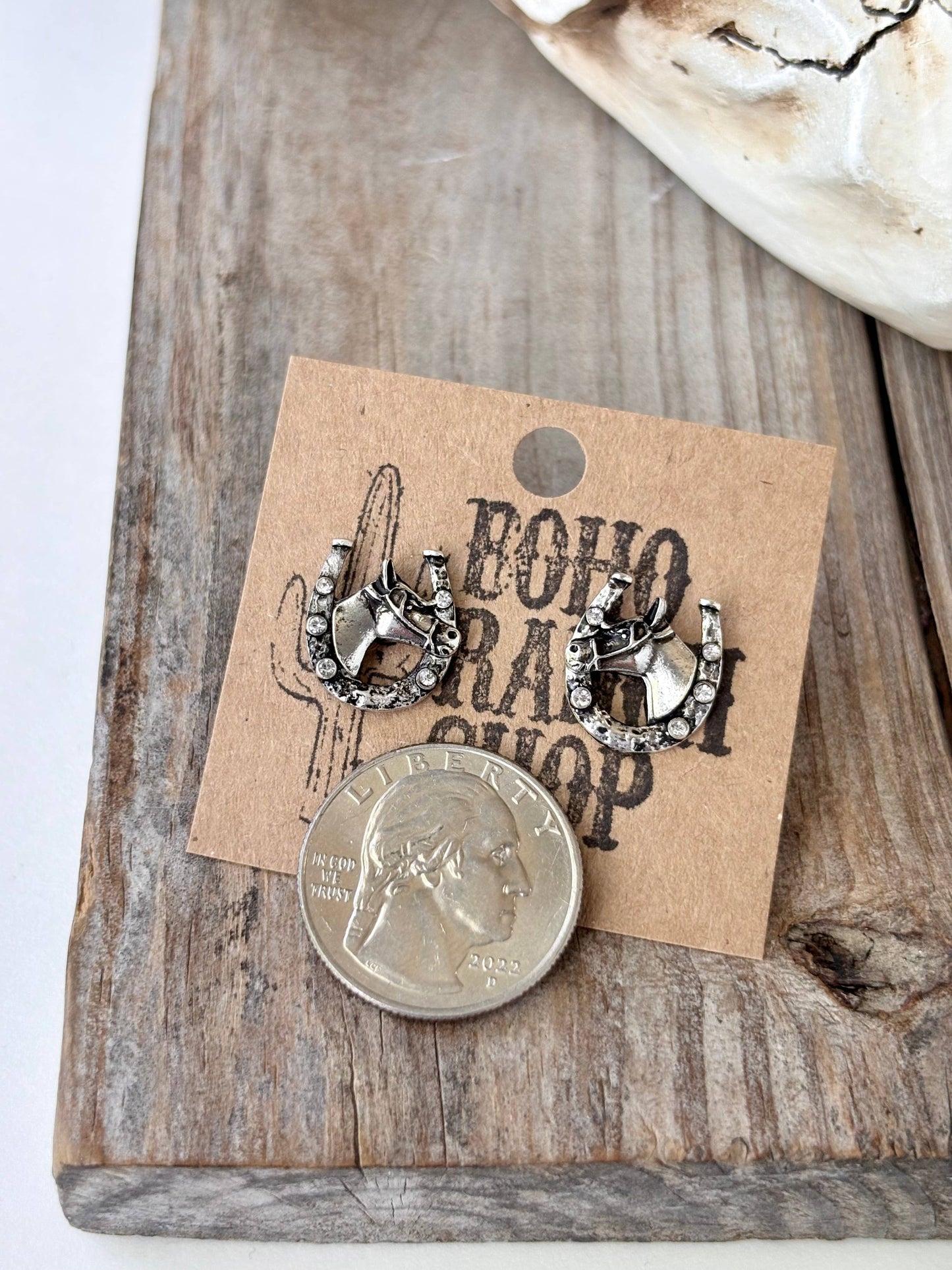 Western Rhinestone Horseshoes w/ Horse Stud Earrings