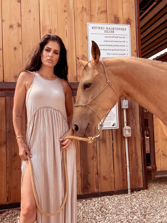 Front slit knit maxi dress
