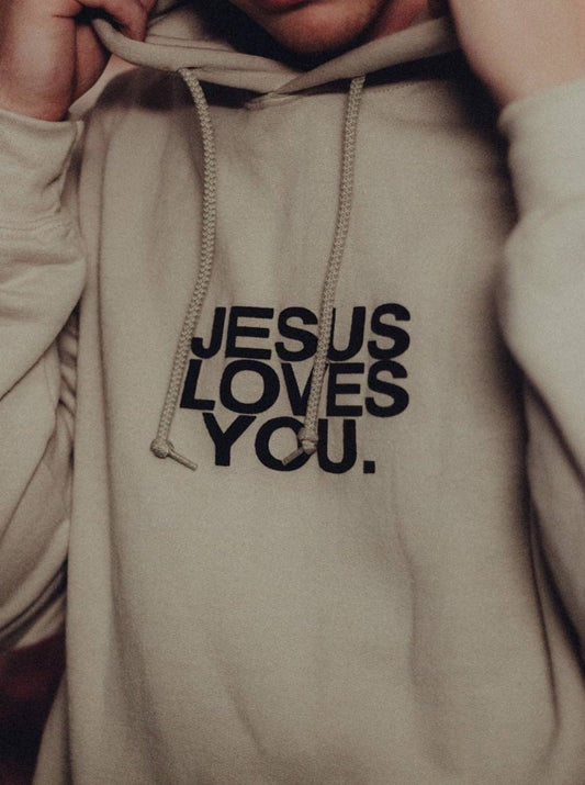 Jesus Loves You "Check Front" Sand Hoodie