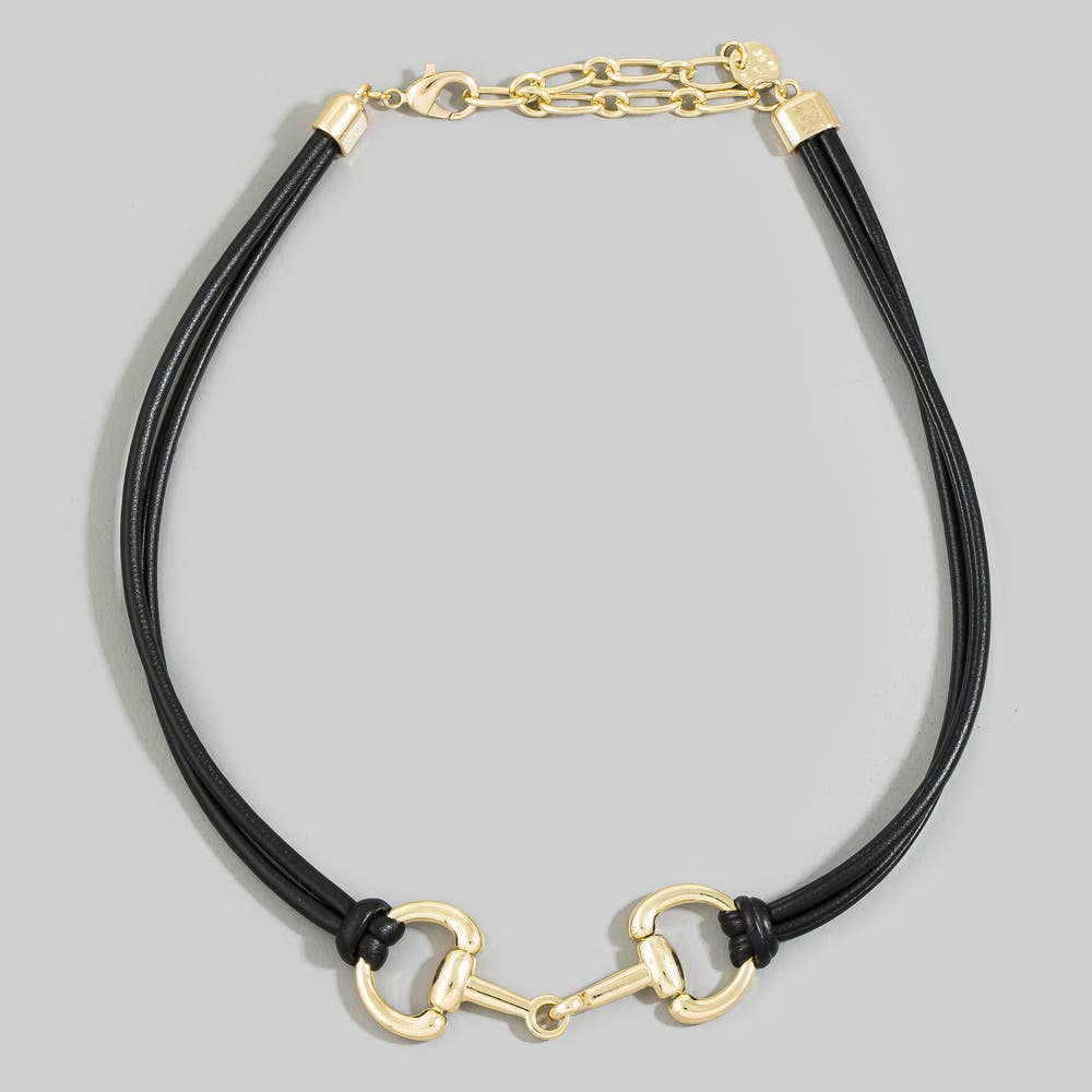 Vegan Leather Cord Horse Bit Pendant Necklace