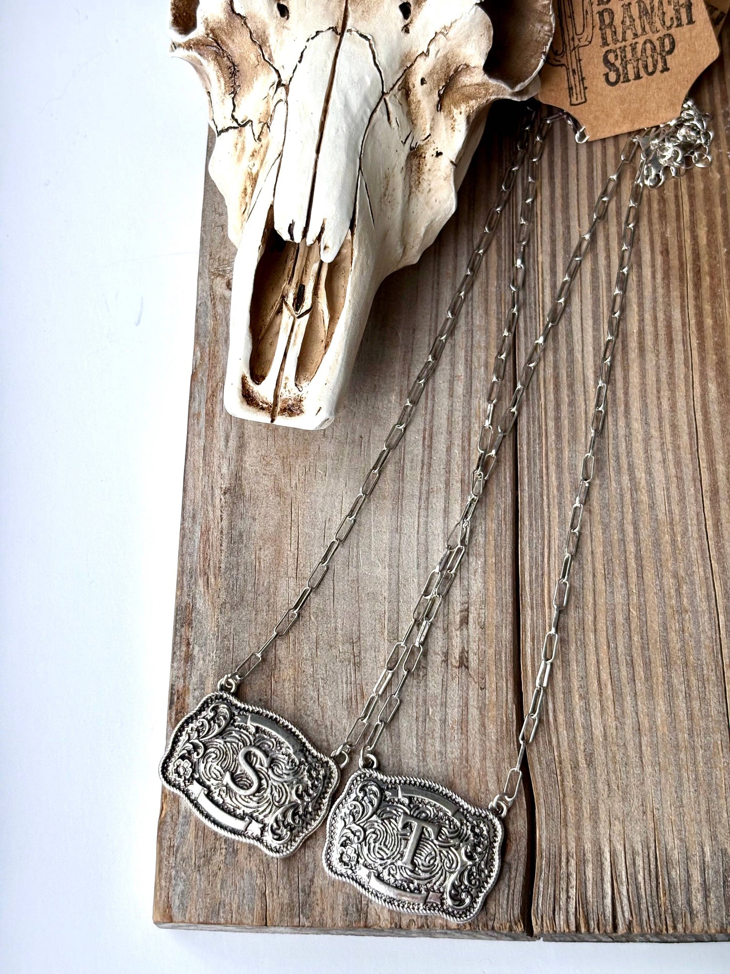 Western Initial Buckle Pendant Necklace