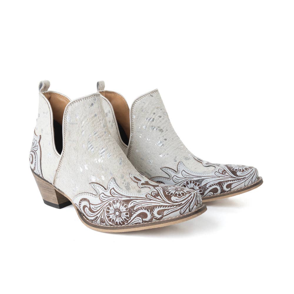Starlit Range Handtooled Leather Booties in Frosted Mist