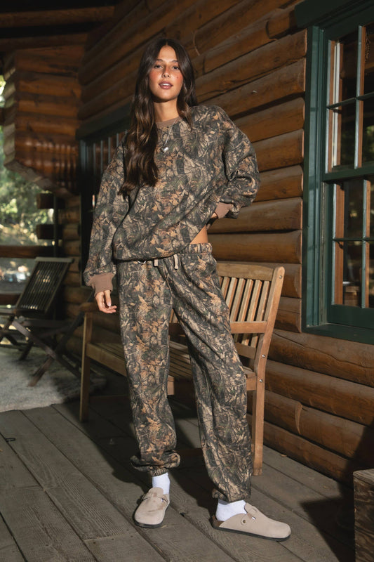 BAYOU Woodland Camo Fleece Jogger Tapered Sweatpants