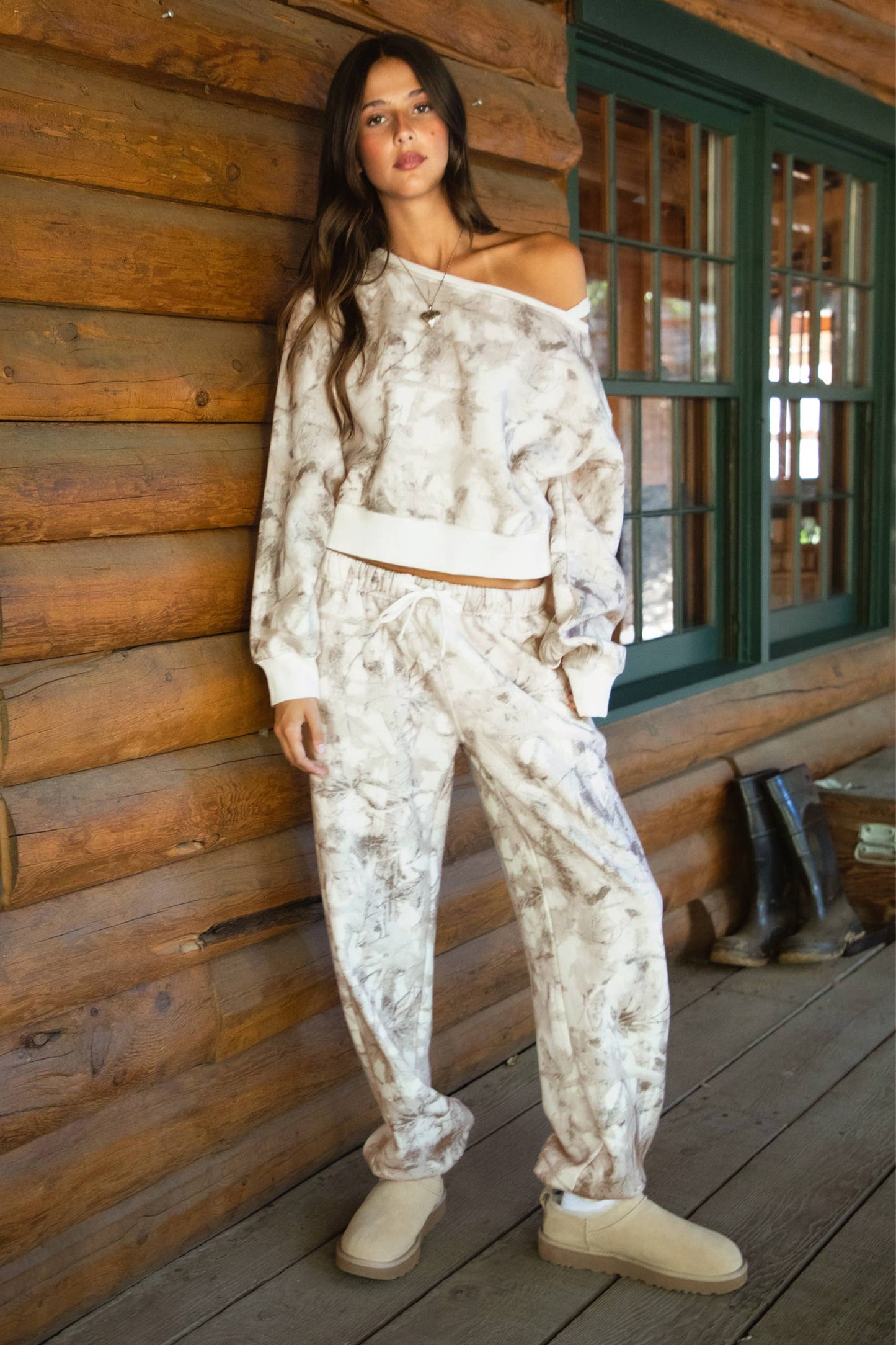 Woodland Camo Off The Shoulder Fleece Sweatshirt