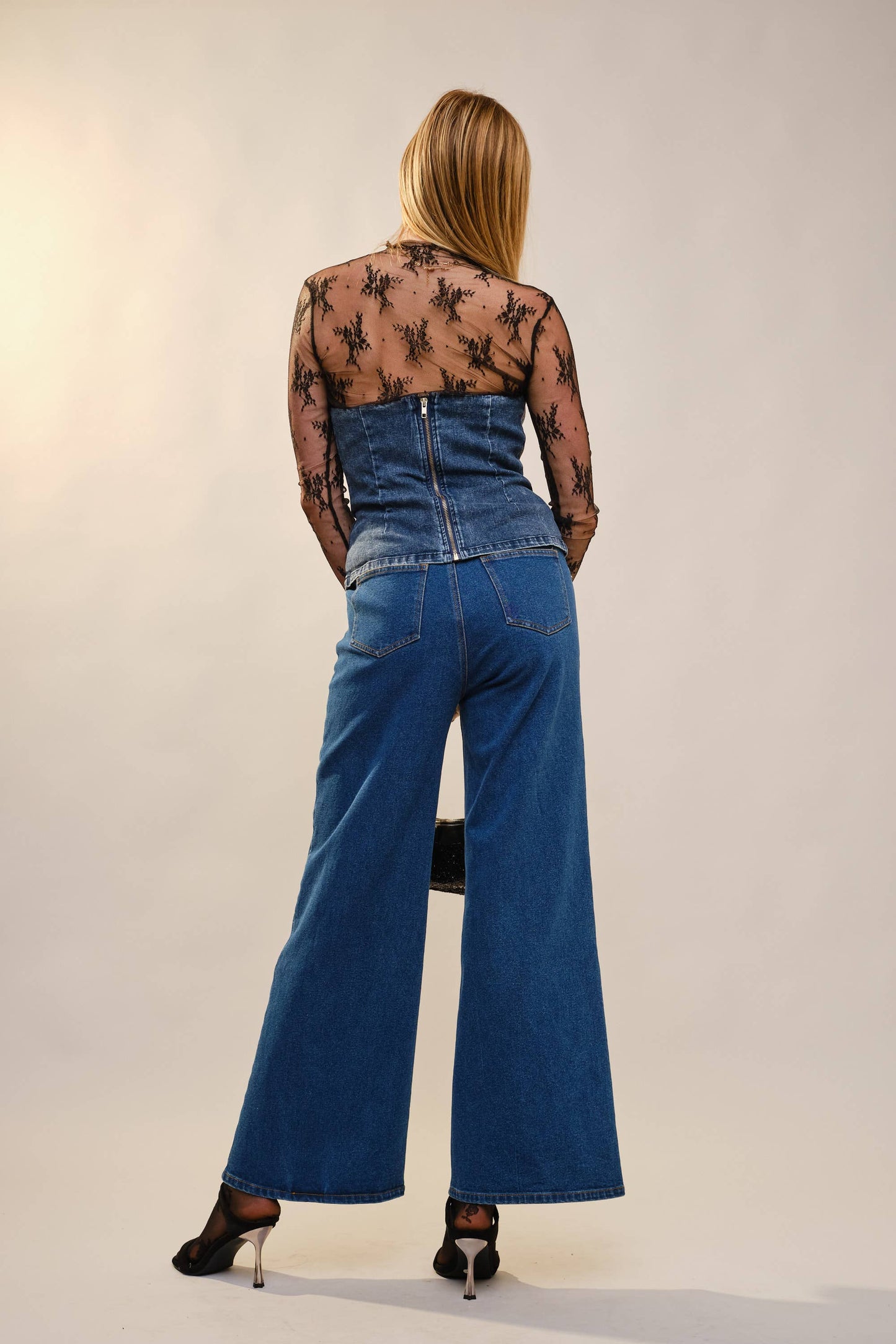 Country Sweetheart Cutout Embroidery Denim Top