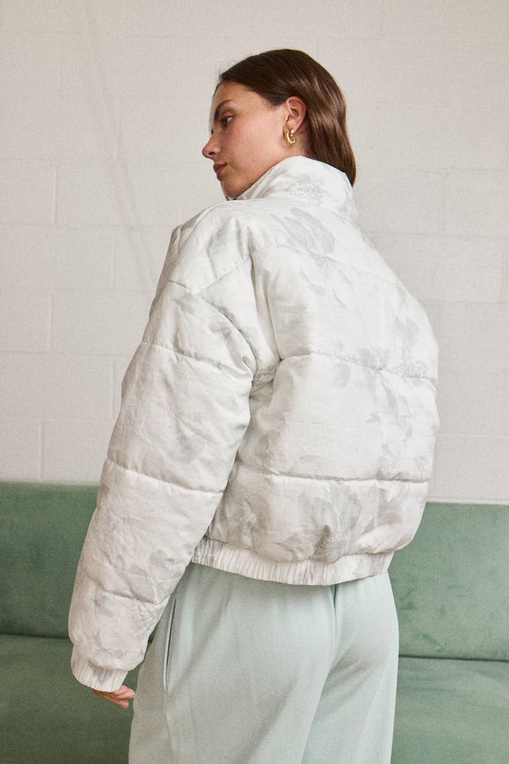 FLORAL ZIP UP PUFFER JACKET